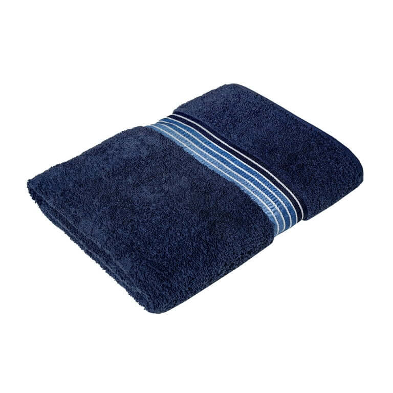 Mainstays Basic Bath Towel, Soft 100% Cotton and Highly Absorbent Striped Bath Towel, Navy