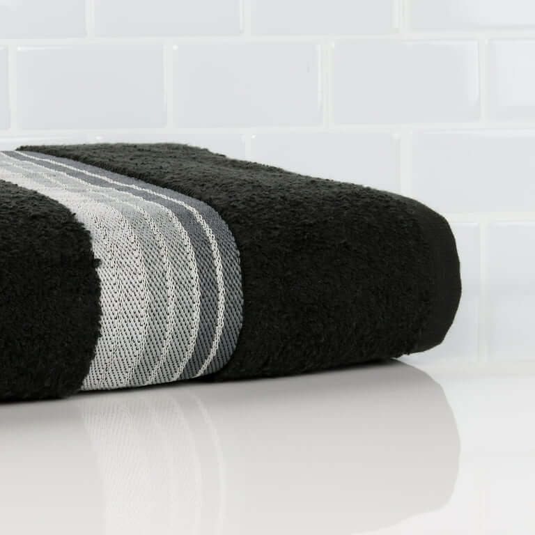 Mainstays Basic Bath Towel, Soft 100% Cotton and Highly Absorbent Striped Bath Towel, Black