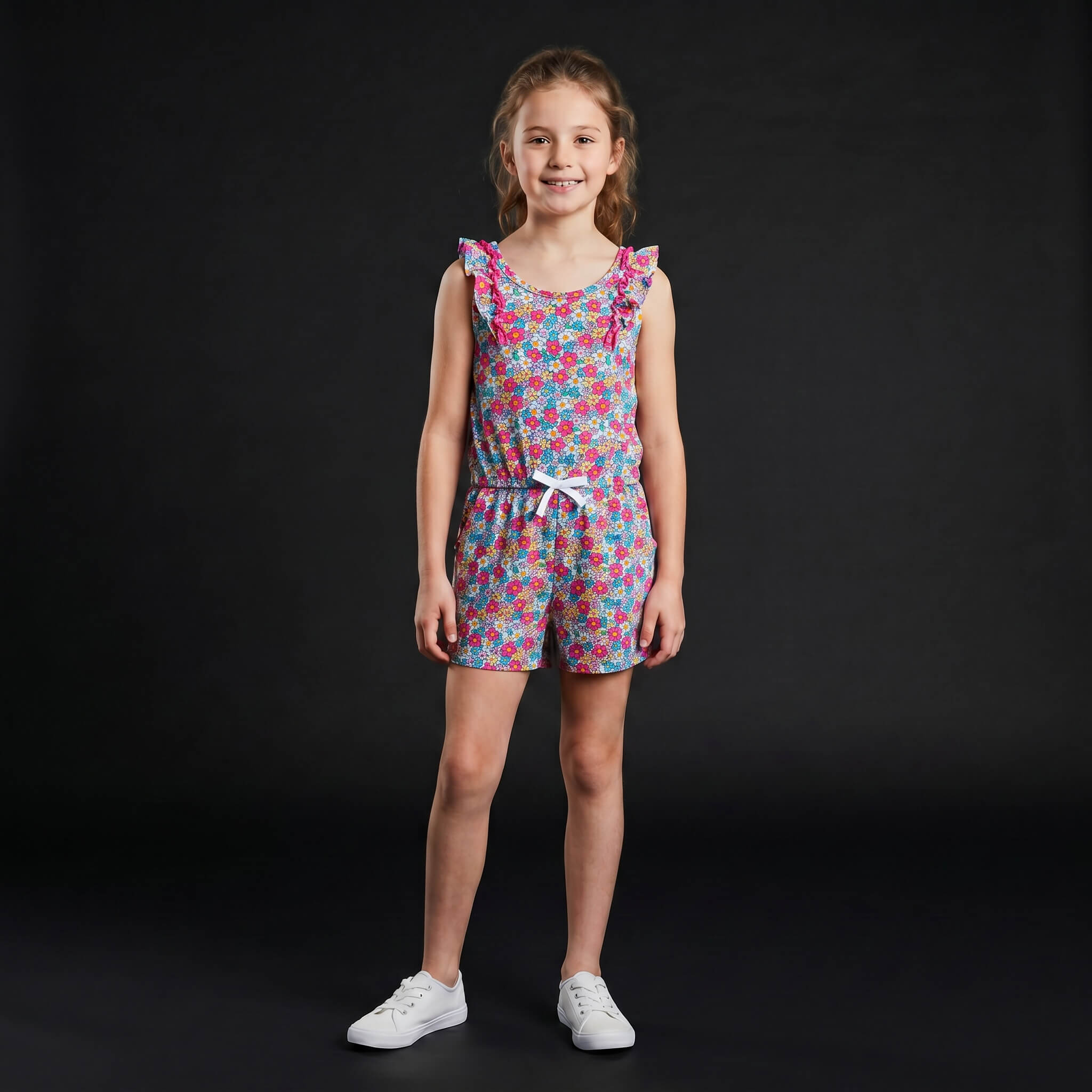Girls Floral Ruffle Sleeve Short Romper  